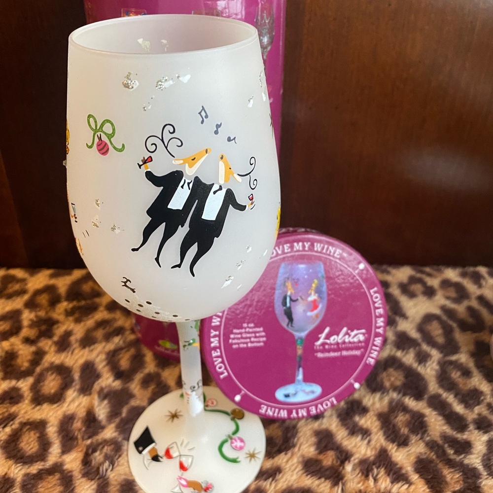 New Lolita 15 oz Love My Wine Christmas Holiday Reindeer Wine Glass